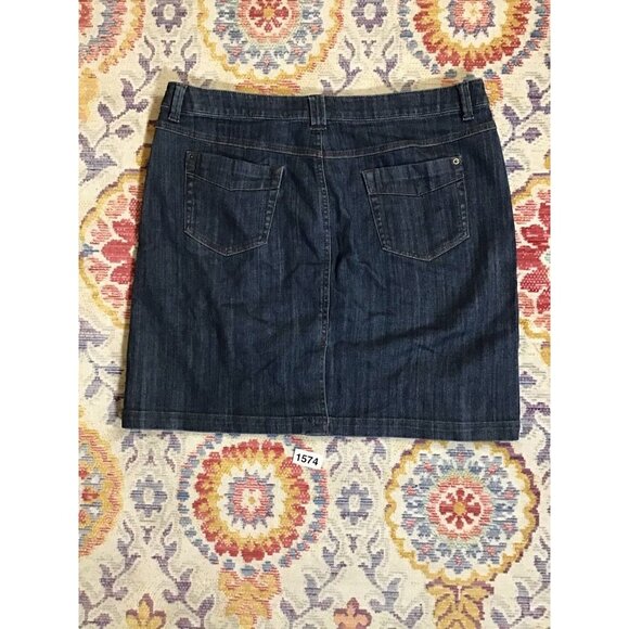 Eddie Bauer Womens Straight Skirt Blue Denim Mini Stretch Pockets Solid Zip 16 - Picture 2 of 6